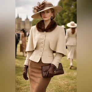 Blin Blin England Wool & Cashemre Cape Jacket Mink Collar